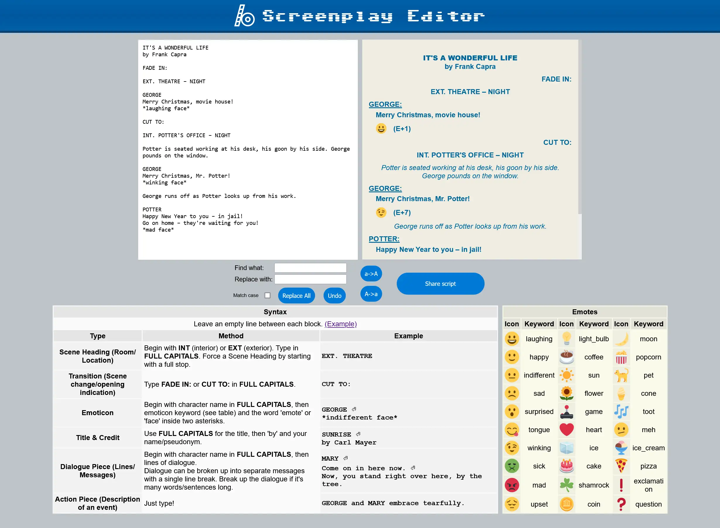 Screenplay Editor and Viewer Application